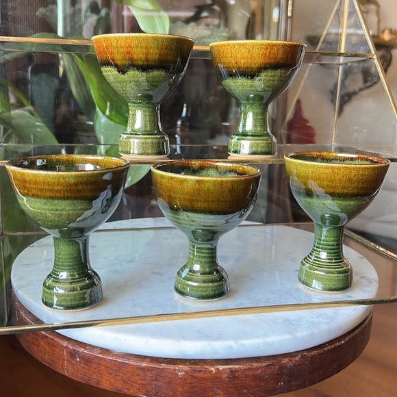 Vintage Culloden Bob Parks Set of 5 Ombré Stemmed Glasses Scotland Pottery 1970s - Picture 9 of 10